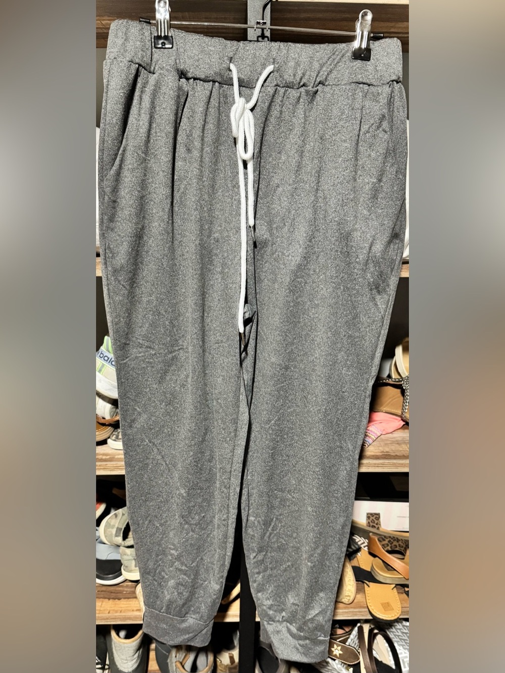 SHEIN Charcoal Gray Elastic Waist Jogger Pants with White Drawstring